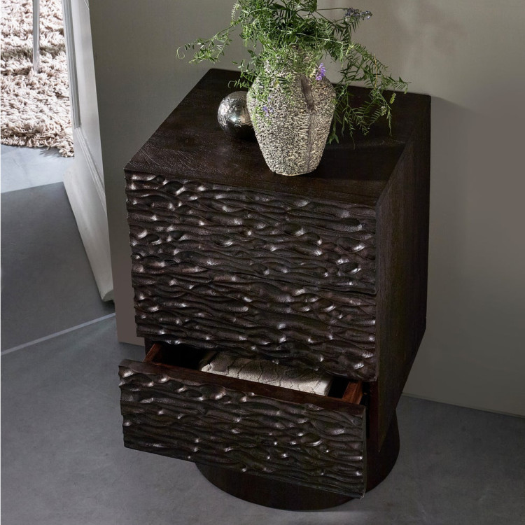 Crumble Carved Mango Wood Side Table with Drawers from Accessories for the Home Crumble Carved Mango Wood Side Table with Drawers from Accessories for the Home