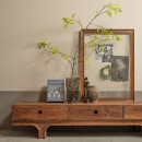 Mango wood TV unit with three drawers and a low profile