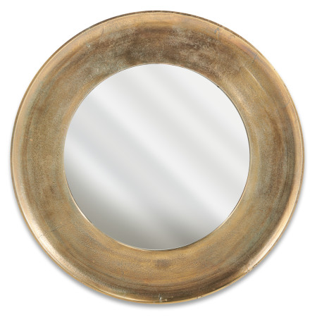 Brushed brass round mirror with an antique finish 2
