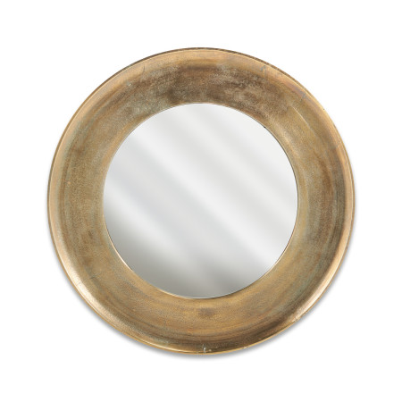 Brushed brass round mirror with an antique finish 2