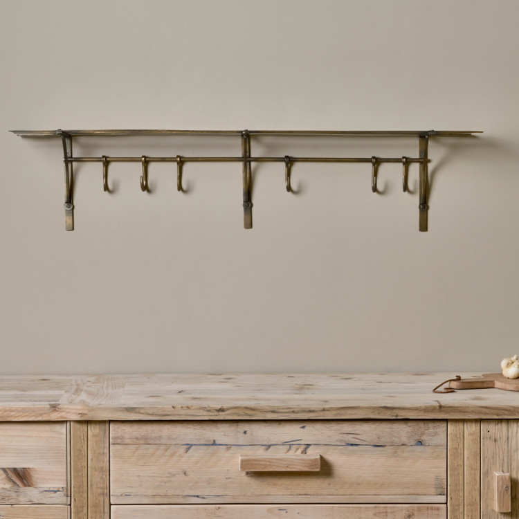 Basti Iron Storage Shelf in Antique Brass from Accessories for the Home Basti Iron Storage Shelf in Antique Brass from Accessories for the Home