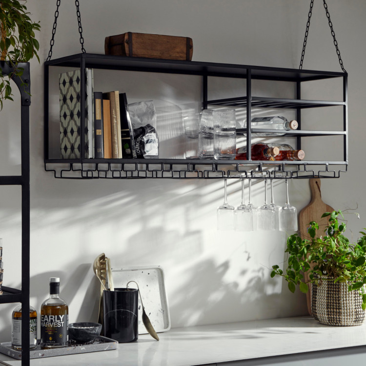 Nordal Loft Iron Hanging Shelf and Wine Rack from Accessories for the Home Nordal Loft Iron Hanging Shelf and Wine Rack from Accessories for the Home