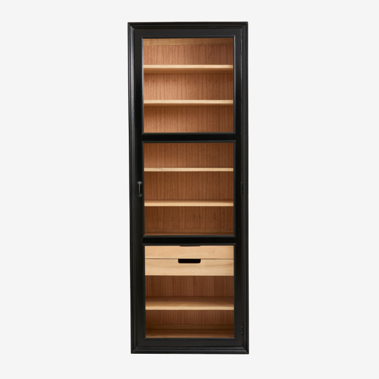 Nordal Viva Black Wood Slim Cabinet with Glass Door from Accessories for the Home Nordal Viva Black Wood Slim Cabinet with Glass Door from Accessories for the Home