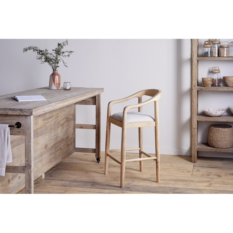 Anbu Mango Wood Upholstered Counter Chair- Natural from Accessories for the Home