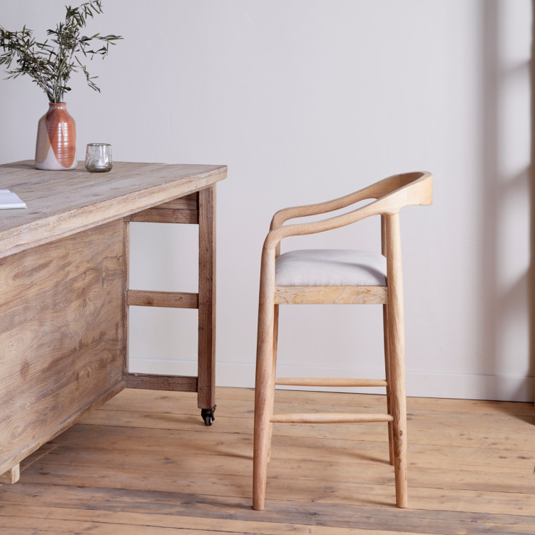 Anbu Mango Wood Upholstered Counter Chair- Natural from Accessories for the Home