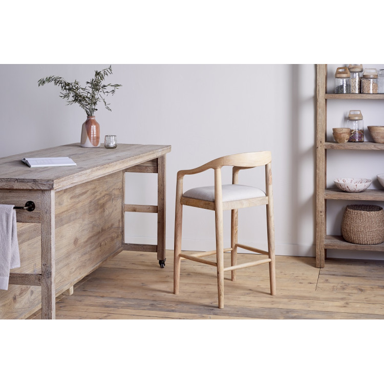 Anbu Mango Wood Upholstered Counter Chair- Natural from Accessories for the Home