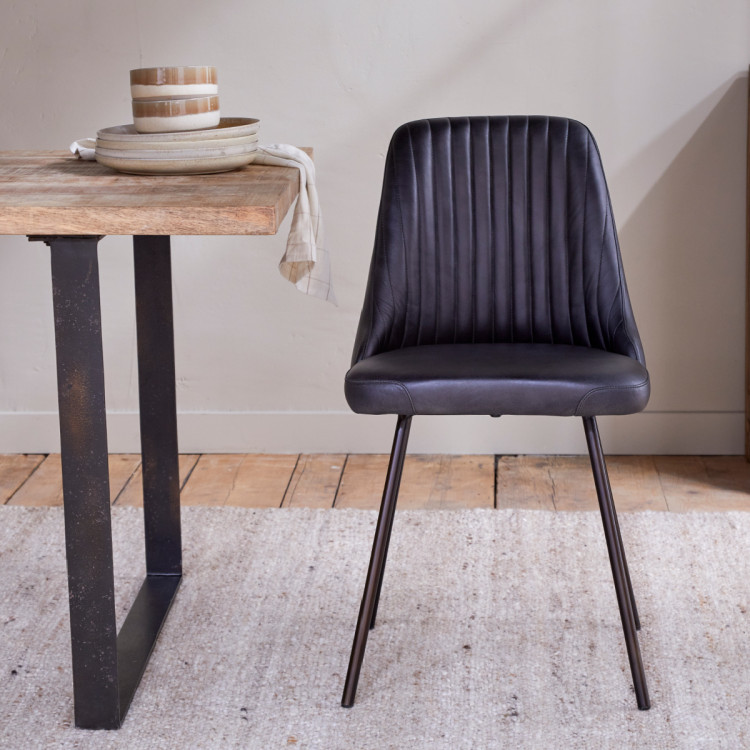 Harsha Aged Black Leather Dining Chair from Accessories for the Home Harsha Aged Black Leather Dining Chair from Accessories for the Home
