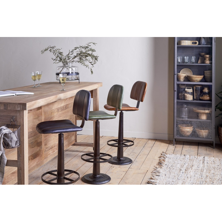 Narwana Leather & Iron Bar Chair- Aged Black from Accessories for the Home Narwana Leather & Iron Bar Chair- Aged Black from Accessories for the Home