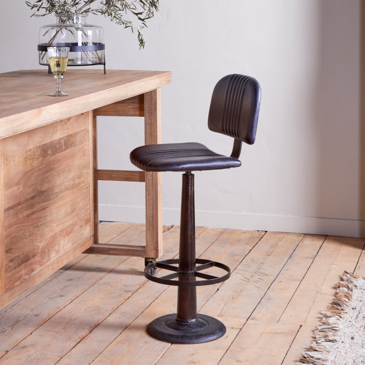 Narwana Leather & Iron Bar Chair- Aged Black from Accessories for the Home Narwana Leather & Iron Bar Chair- Aged Black from Accessories for the Home