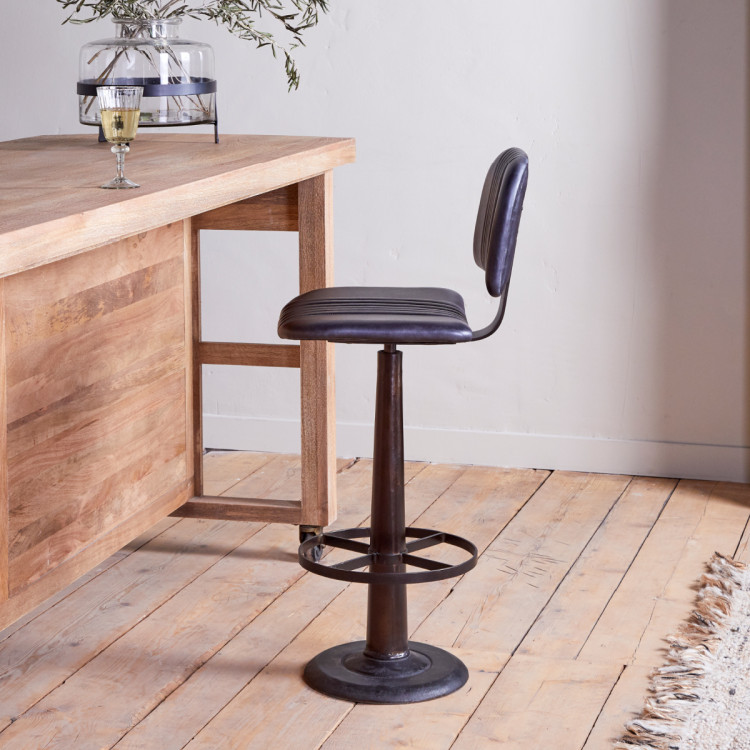 Narwana Leather & Iron Bar Chair- Aged Black from Accessories for the Home Narwana Leather & Iron Bar Chair- Aged Black from Accessories for the Home