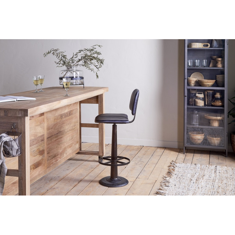 Narwana Leather & Iron Bar Chair- Aged Black from Accessories for the Home Narwana Leather & Iron Bar Chair- Aged Black from Accessories for the Home