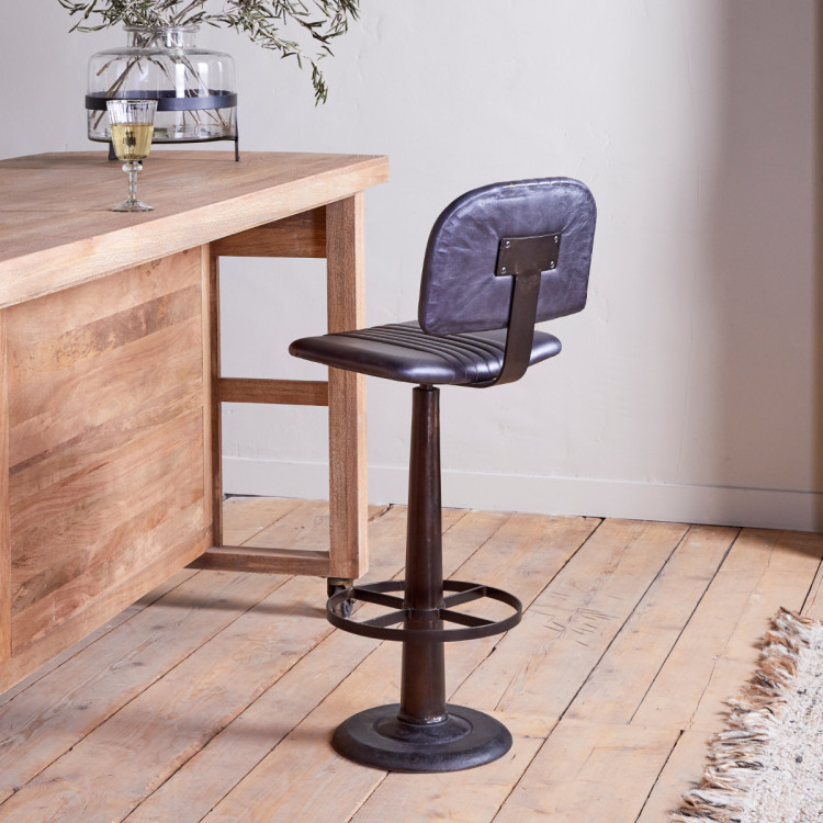 Narwana Leather & Iron Bar Chair- Aged Black from Accessories for the Home Narwana Leather & Iron Bar Chair- Aged Black from Accessories for the Home