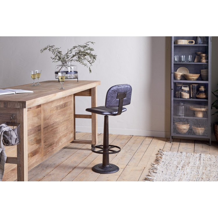 Narwana Leather & Iron Bar Chair- Aged Black from Accessories for the Home Narwana Leather & Iron Bar Chair- Aged Black from Accessories for the Home