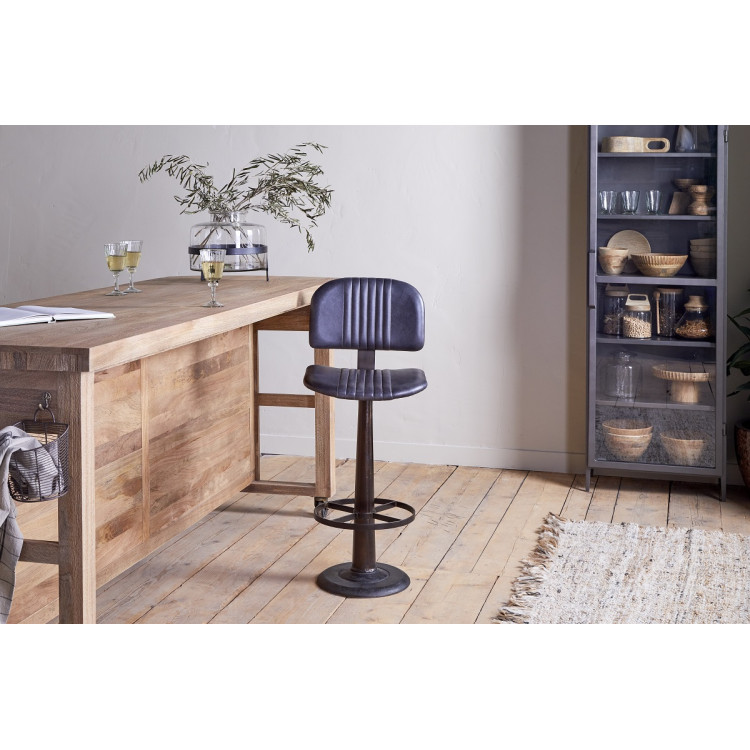 Narwana Leather & Iron Bar Chair- Aged Black from Accessories for the Home Narwana Leather & Iron Bar Chair- Aged Black from Accessories for the Home