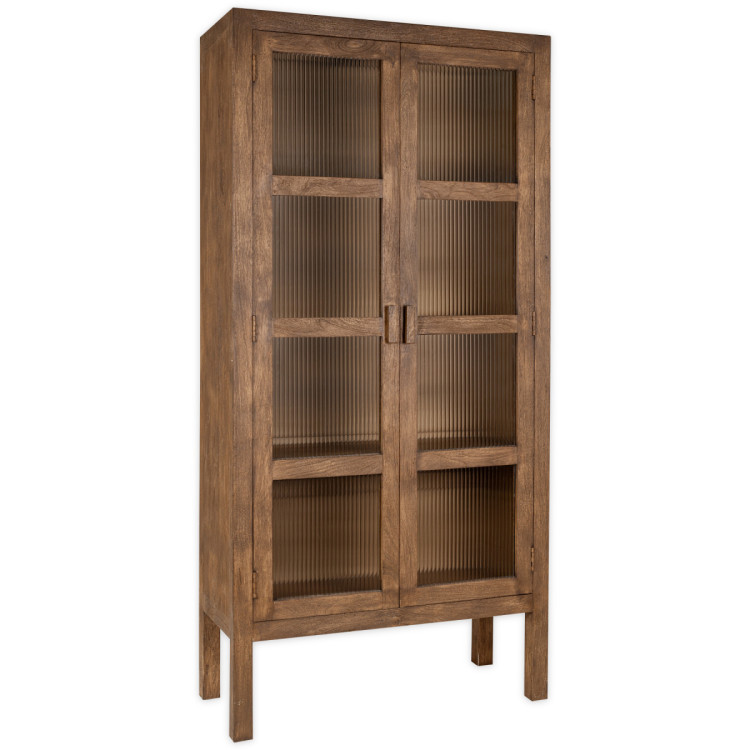 Mendani Mango Wood & Fluted Glass Large Cabinet from Accessories for the Home Mendani Mango Wood & Fluted Glass Large Cabinet from Accessories for the Home