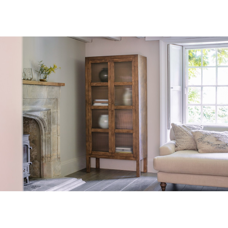 Mendani Mango Wood & Fluted Glass Large Cabinet from Accessories for the Home Mendani Mango Wood & Fluted Glass Large Cabinet from Accessories for the Home