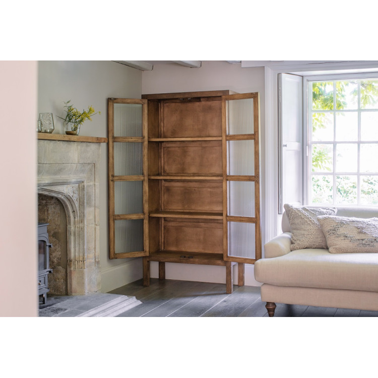 Mendani Mango Wood & Fluted Glass Large Cabinet from Accessories for the Home Mendani Mango Wood & Fluted Glass Large Cabinet from Accessories for the Home