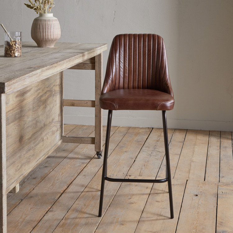 Harsha Leather Counter Chair - Chocolate Brown - Accessories for the Home Harsha Leather Counter Chair - Chocolate Brown - Accessories for the Home