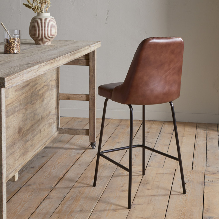 Harsha Leather Counter Chair - Chocolate Brown - Accessories for the Home Harsha Leather Counter Chair - Chocolate Brown - Accessories for the Home
