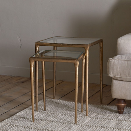 Gilasi Cast Metal & Glass Nesting Side Tables - Antique Brass from Accessories for the Home 2