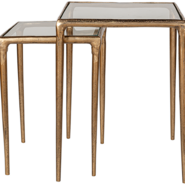 Gilasi Cast Metal & Glass Nesting Side Tables - Antique Brass from Accessories for the Home