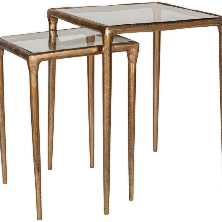 Gilasi Cast Metal & Glass Nesting Side Tables - Antique Brass from Accessories for the Home
