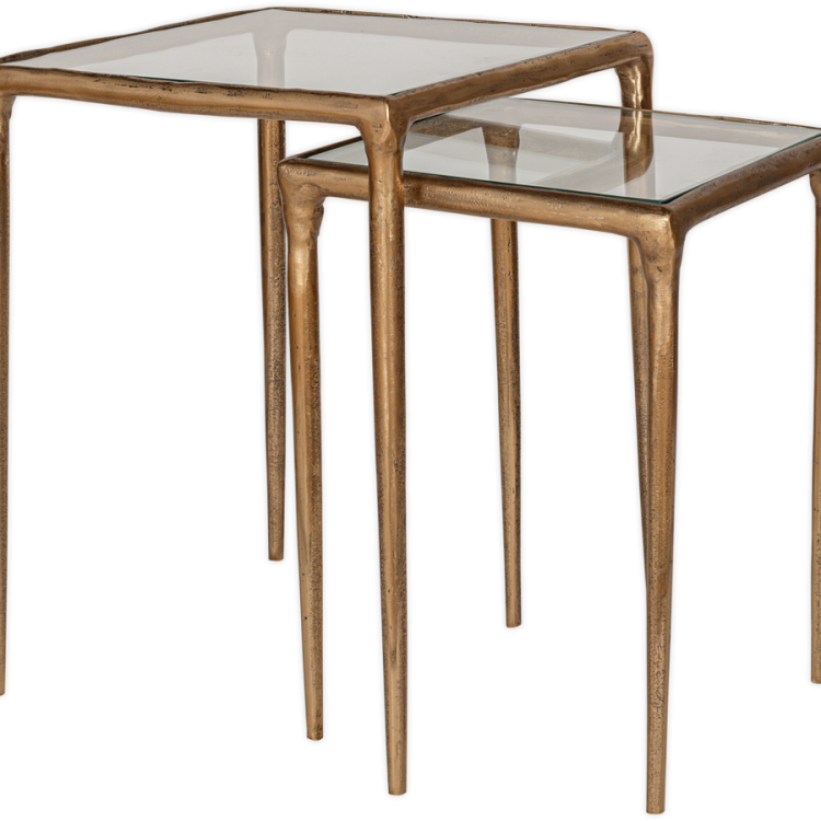 Gilasi Cast Metal & Glass Nesting Side Tables - Antique Brass from Accessories for the Home