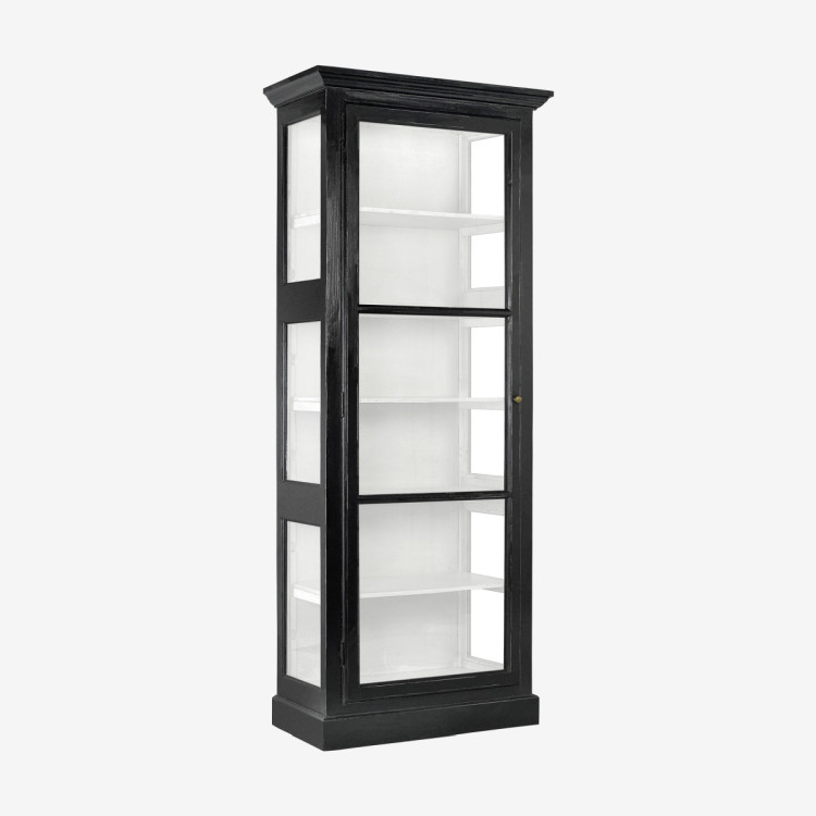 Nordal Classic Black Wood Slim Cabinet with Glass Door from Accessories for the Home
