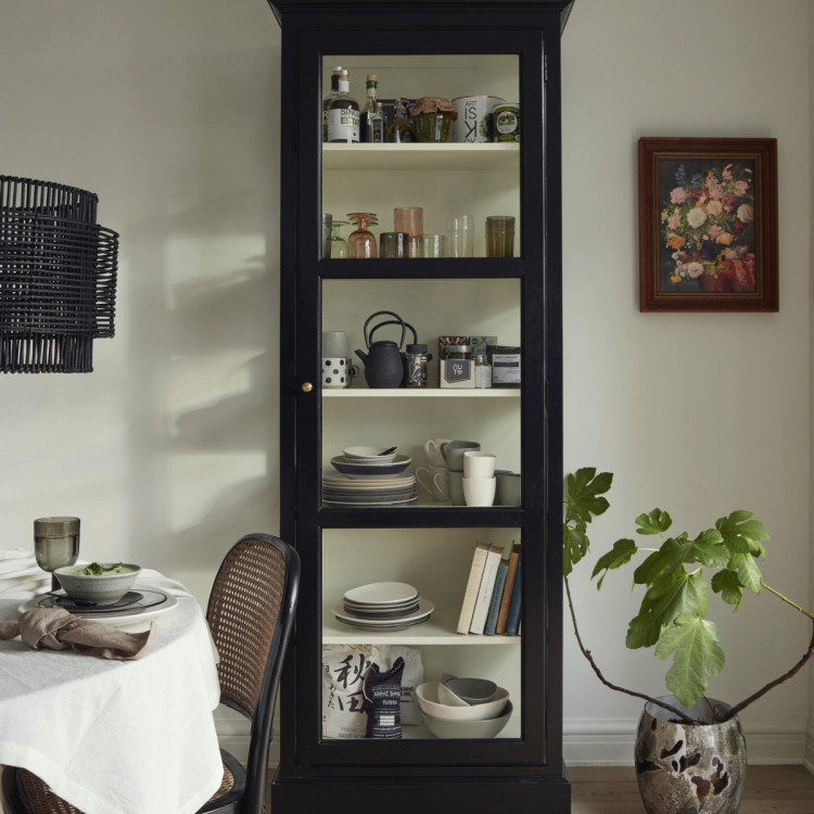 Nordal Classic Black Wood Slim Cabinet with Glass Door from Accessories for the Home