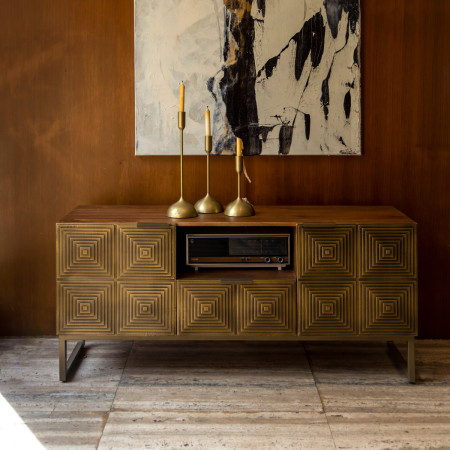 Dutchbone Volan Gold & Mango Wood Sideboard from Accessories for the Home