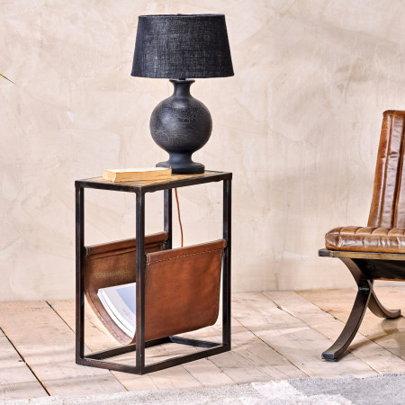 Alera Iron & Leather Side Table with Magazine Holder from Accessories for the Home