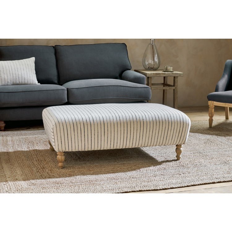 Sanja Stripe Linen Upholstered Ottoman from Accessories for the Home