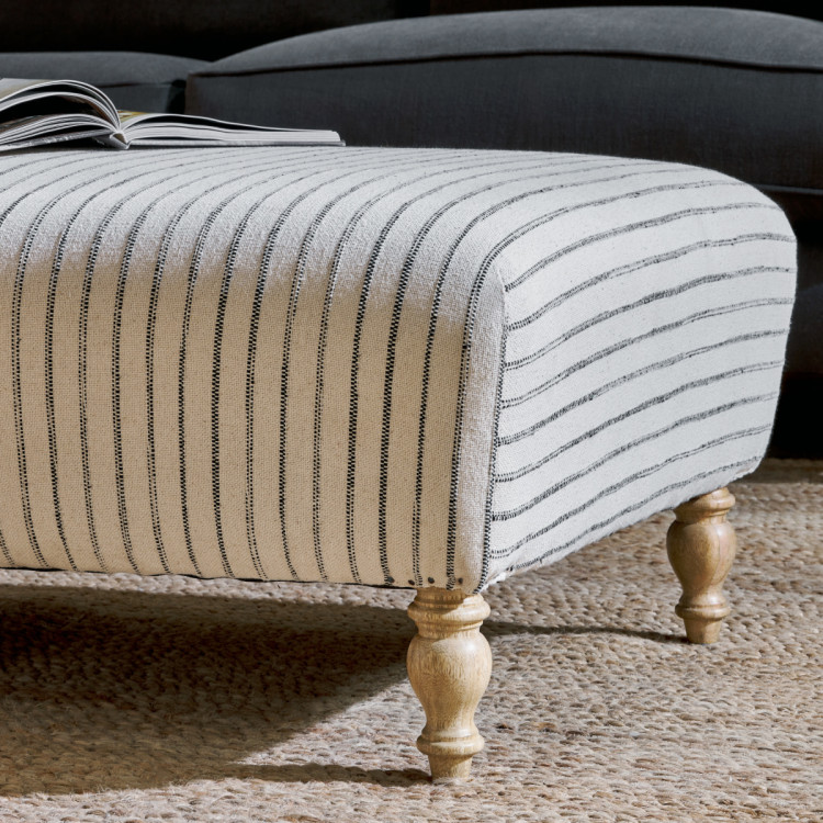 Sanja Stripe Linen Upholstered Ottoman from Accessories for the Home