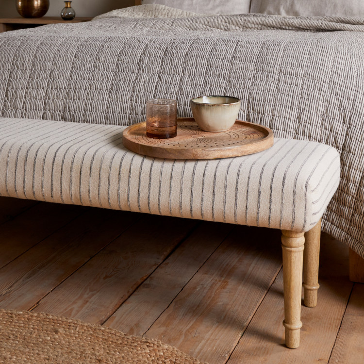 Sanja Stripe Linen Upholstered Bench from Accessories for the Home