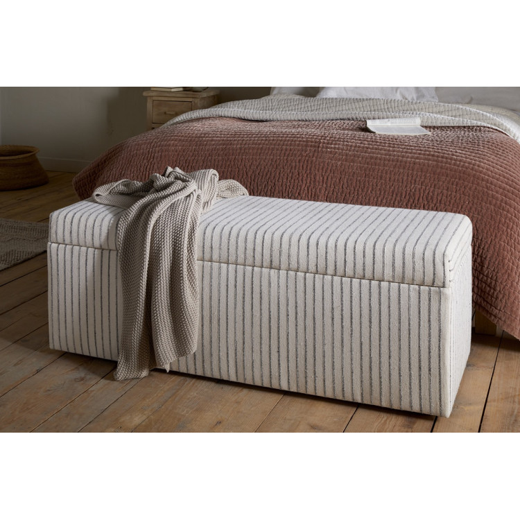 Sanja Stripe Linen Upholstered Storage Bench from Accessories for the Home