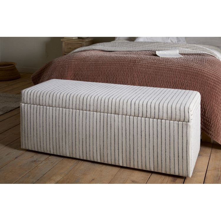 Sanja Stripe Linen Upholstered Storage Bench from Accessories for the Home
