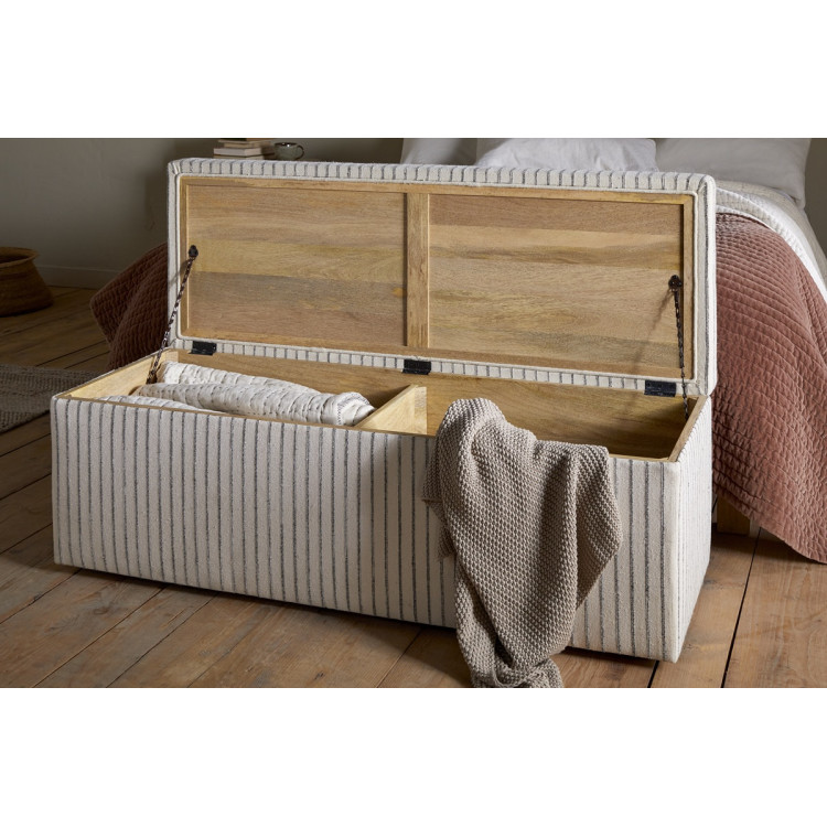 Sanja Stripe Linen Upholstered Storage Bench from Accessories for the Home