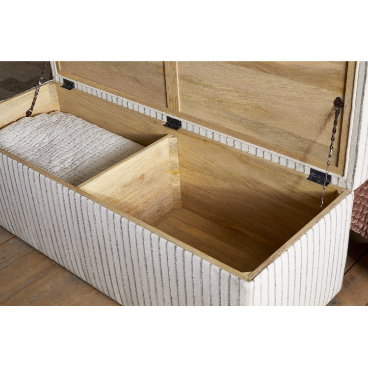 Sanja Stripe Linen Upholstered Storage Bench from Accessories for the Home
