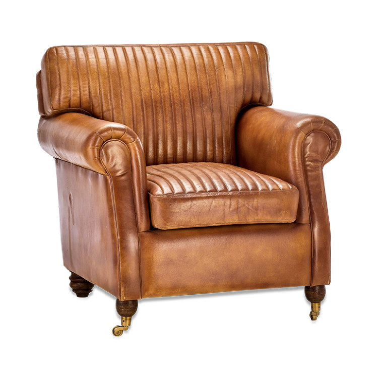 Narwana Ribbed Leather Armchair- Aged Tan from Accessories for the Home
