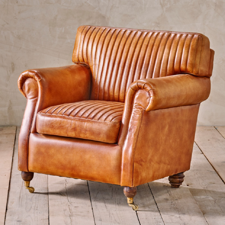 Narwana Ribbed Leather Armchair- Aged Tan from Accessories for the Home