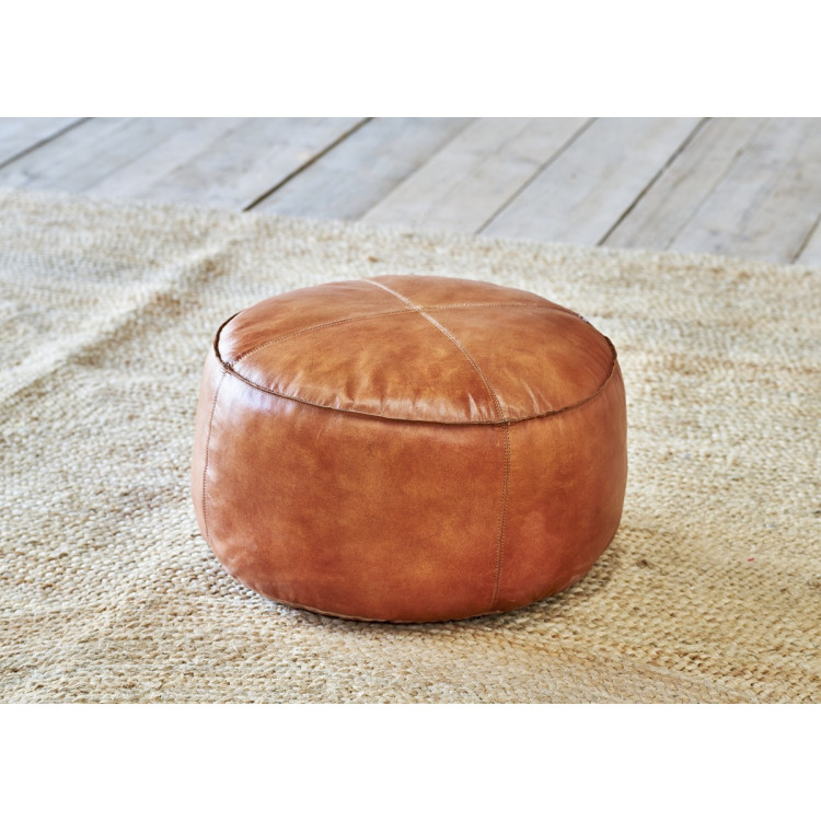 Nadu Leather Pouf- Aged Tan from Accessories for the Home