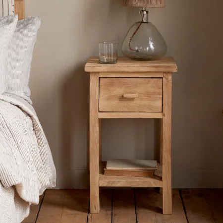 Vivan Grooved Mango Wood Bedside Table with Drawer from Accessories for the Home