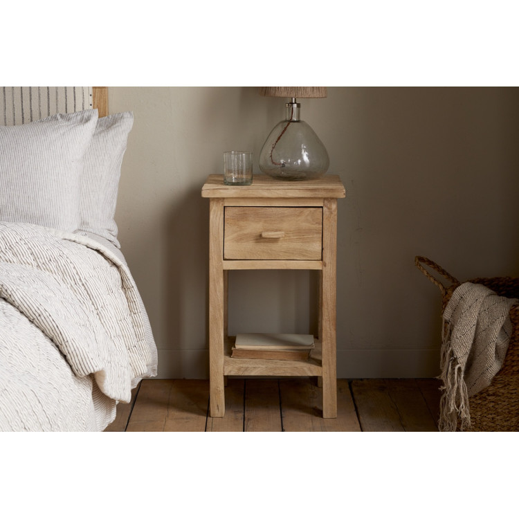 Vivan Grooved Mango Wood Bedside Table with Drawer from Accessories for the Home