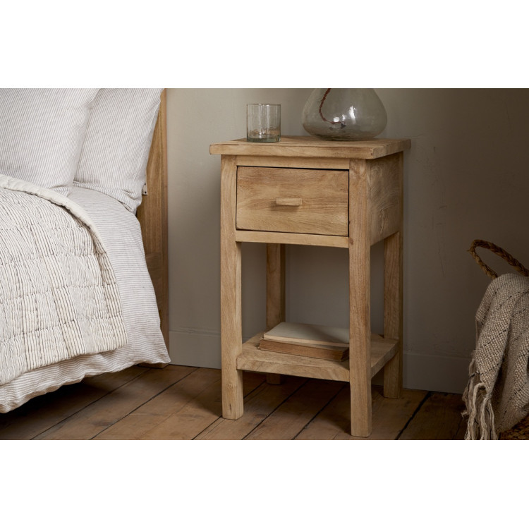 Vivan Grooved Mango Wood Bedside Table with Drawer from Accessories for the Home