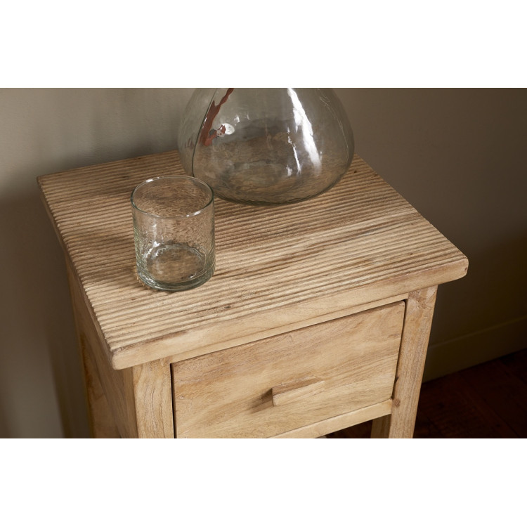 Vivan Grooved Mango Wood Bedside Table with Drawer from Accessories for the Home