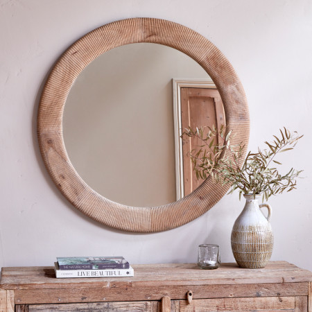 Vivan Grooved Mango Wood Round Mirror from Accessories for the Home