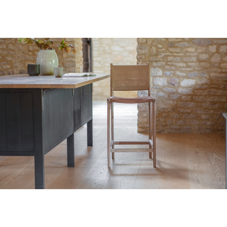 Nayan Leather & Jute Counter Chair - Tan from Accessories for the Home