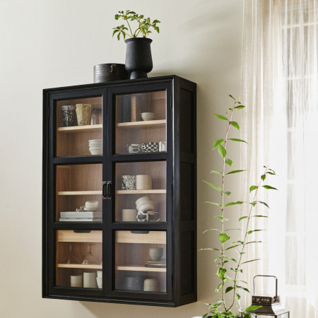 Nordal Viva Black Wood Wall Cabinet with Glass Doors from Accessories for the Home