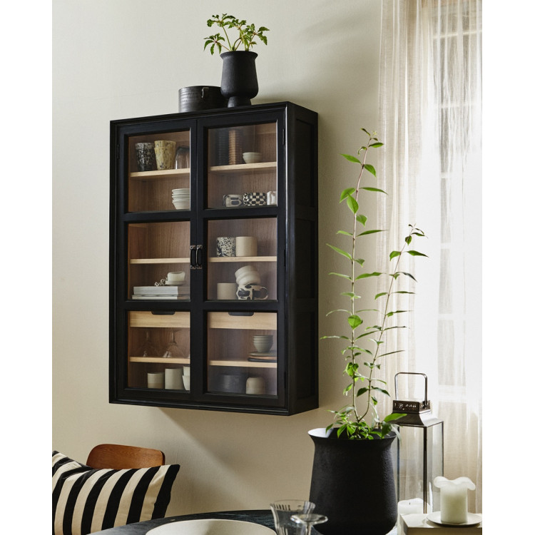 Nordal Viva Black Wood Wall Cabinet with Glass Doors from Accessories for the Home