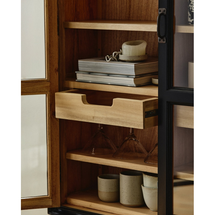 Nordal Viva Black Wood Wall Cabinet with Glass Doors from Accessories for the Home